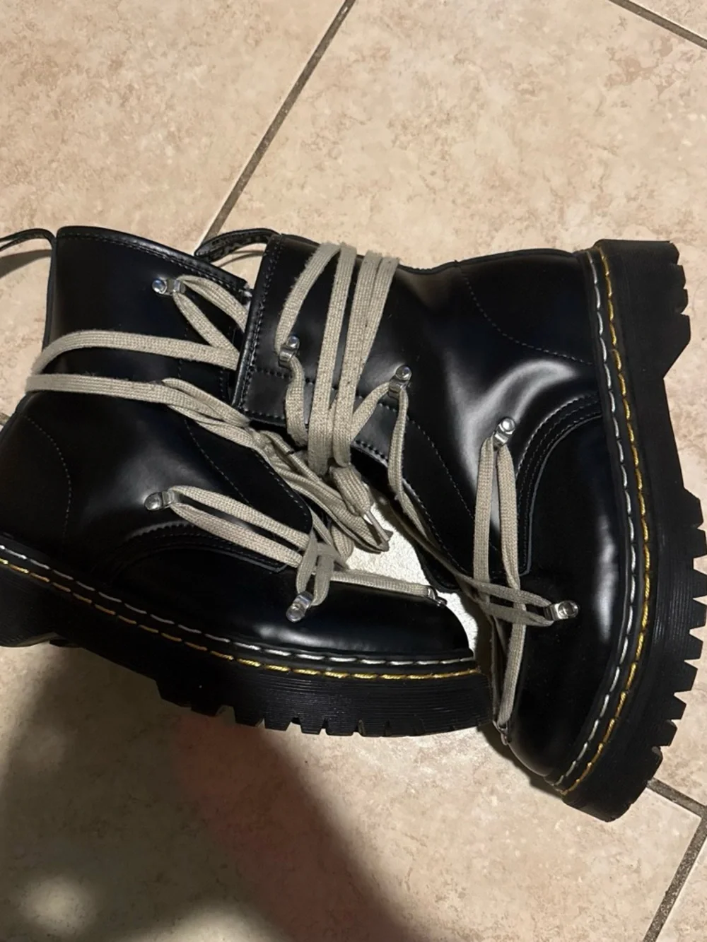 Dr. Martens Rick’s Black Platform Lace-Up Boots with Cream Laces